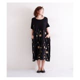 水玉とライン模様の半袖コクーンワンピース。ワンピース チュニック 刺繍柄 | Sawa a la mode | 詳細画像8