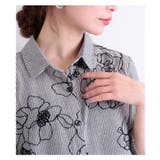 ストライプ柄花刺繍シャツチュニック ブラック リネン | Sawa a la mode | 詳細画像2 
