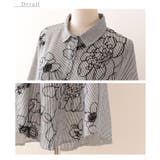 ストライプ柄花刺繍シャツチュニック ブラック リネン | Sawa a la mode | 詳細画像17 