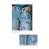 ブルーベースの花モチーフテーパードデニム レディースファッション ボトムス | Sawa a la mode | 詳細画像4
