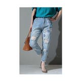 ブルーベースの花モチーフテーパードデニム レディースファッション ボトムス | Sawa a la mode | 詳細画像11
