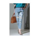 ブルーベースの花モチーフテーパードデニム レディースファッション ボトムス | Sawa a la mode | 詳細画像17