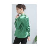 艶やかグリーンの上品サテンシャツブラウス レディース ファッション | Sawa a la mode | 詳細画像9 