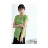 艶めくパールの花コサージュ付きアシンメトリープリーツトップス レディース | Sawa a la mode | 詳細画像2