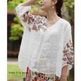 滲み描く花々と蝶のナチュラルなリネンシャツブラウス レディース ファッション | Sawa a la mode | 詳細画像1