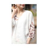 滲み描く花々と蝶のナチュラルなリネンシャツブラウス レディース ファッション | Sawa a la mode | 詳細画像16