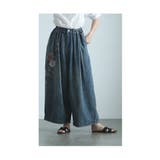 アジアンな花刺繍咲くデニムワイドタックパンツ レディース ファッション | Sawa a la mode | 詳細画像12 