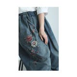 アジアンな花刺繍咲くデニムワイドタックパンツ レディース ファッション | Sawa a la mode | 詳細画像15 