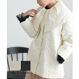ぽこぽこ浮き出るバラ模様のビックカラーキルティングジャケット レディース | Sawa a la mode | 詳細画像1