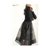 モードに華やぐニット切り替えアシンメトリーオーガンジーワンピース レディース | Sawa a la mode | 詳細画像3