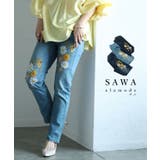 艶やかな花を添えたインド手刺繍デニムスキニーパンツ レディース ファッション | Sawa a la mode | 詳細画像1 