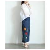 艶やかな花を添えたインド手刺繍デニムワイドパンツ レディース ファッション | Sawa a la mode | 詳細画像10