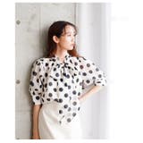 トレンドライクに着こなせるボウタイリボンのシアードットパフスリーブブラウス | Sawa a la mode | 詳細画像17