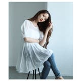 可憐なシルエットを描くシアーニットボリューム袖ティアードチュニック レディース | Sawa a la mode | 詳細画像6