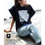 ヴィンテージなモード感で雰囲気増すプリントコットンTシャツ レディース | Sawa a la mode | 詳細画像1
