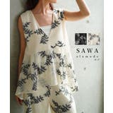 繊細なリーフ刺繍がナチュラルなメッシュVネックフレアトップス レディース | Sawa a la mode | 詳細画像1