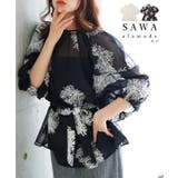 大輪の白花刺繍が美しいリボン付きシアーブラウストップス レディース ファッション | Sawa a la mode | 詳細画像1