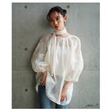 大輪の白花刺繍が美しいリボン付きシアーブラウストップス レディース ファッション | Sawa a la mode | 詳細画像3