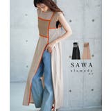 大胆なブロッキングデザインが目を惹く麻タッチ配色スリットニットワンピース | Sawa a la mode | 詳細画像1