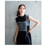 大胆なブロッキングデザインが目を惹く麻タッチ配色スリットニットワンピース | Sawa a la mode | 詳細画像14