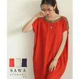 バイカラーデザインのコットンリネンフレンチスリーブワンピース レディース ファッ… | Sawa a la mode | 詳細画像1