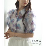 パールを纏うシアーオーガンジーのパワーショルダーブラウス レディース ファッショ… | Sawa a la mode | 詳細画像1 