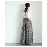 チェック柄ウエストフラップ風フレアワイドロングパンツ レディース ファッション | Sawa a la mode | 詳細画像17 