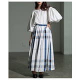 バルーンスリーブトップス＆チェック柄ロングススカートセットアップ レディース フ… | Sawa a la mode | 詳細画像4 