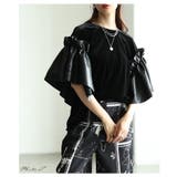 モードに揺れるベロア×フェイクレザーフレアスリーブトップス レディース ファッシ… | Sawa a la mode | 詳細画像2 