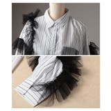チュールが主役のチュールフリルロングストライプシャツ レディース トップス | Sawa a la mode | 詳細画像19 