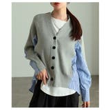 サマ見えニット×ストライプシャツ異素材カーディガン レディース ファッション | Sawa a la mode | 詳細画像7 