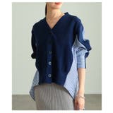 サマ見えニット×ストライプシャツ異素材カーディガン レディース ファッション | Sawa a la mode | 詳細画像18 