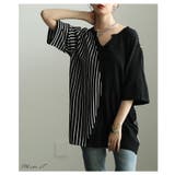 遊び心感じるストライプ切替キーネックサマーニット レディース ファッション | Sawa a la mode | 詳細画像2 