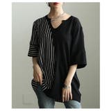 遊び心感じるストライプ切替キーネックサマーニット レディース ファッション | Sawa a la mode | 詳細画像4 