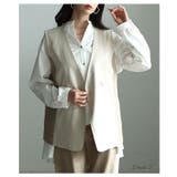 きれいに決まる麻混キャンバス配色切替ジレ レディース バイカラー | Sawa a la mode | 詳細画像2 