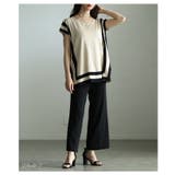 品よく決まる配色デザインサマーニットセットアップ レディース 上下セット | Sawa a la mode | 詳細画像2