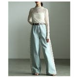 女性らしく彩るサイドレース12オンスデニムワイドパンツ レディース ファッション | Sawa a la mode | 詳細画像11 