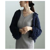 ネイビー | 洗練されたスタイルを生み出すメッシュフリンジニットカーディガン レディース ファ… | Sawa a la mode