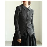 チャコール | 大人のニュアンスを与えるミックスニットホック付きポロトップス レディース | Sawa a la mode