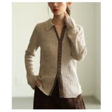 アイボリー | 大人のニュアンスを与えるミックスニットホック付きポロトップス レディース | Sawa a la mode