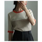 ベージュ | リネンタッチが心地よいブロック配色リブニットトップス レディース ファッション | Sawa a la mode