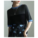 ブラック | リネンタッチが心地よいブロック配色リブニットトップス レディース ファッション | Sawa a la mode