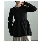 ブラック | 甘いトレンド纏う異素材ペプラムフレアトップス レディース ファッション | Sawa a la mode