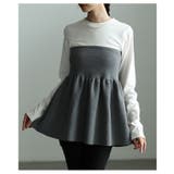 オフホワイト | 甘いトレンド纏う異素材ペプラムフレアトップス レディース ファッション | Sawa a la mode