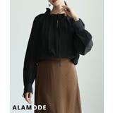 ブラック | 大人可愛く着映えるフリルスタンドカラーリボンブラウス レディース トップス | Sawa a la mode