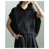 ブラック | マイルドな光沢宿るコクーンシルエットショートシャツ レディース ファッション | Sawa a la mode