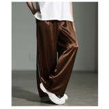 ブラウン | 格上げするサイドラインサテンイージーワイドパンツ レディース ファッション | Sawa a la mode