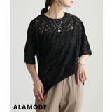 ブラック | 華やぎをプラスするシアーレース半袖プルオーバー レディース トップス | Sawa a la mode