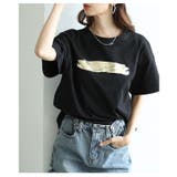 ブラック | ヴィンテージな風合いを愉しむペイント箔オーバーサイズTシャツ レディース | Sawa a la mode