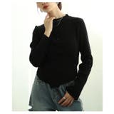 ブラック | ヒトクセ効かせたアシンメトリーリブニットトップス レディース ファッション | Sawa a la mode